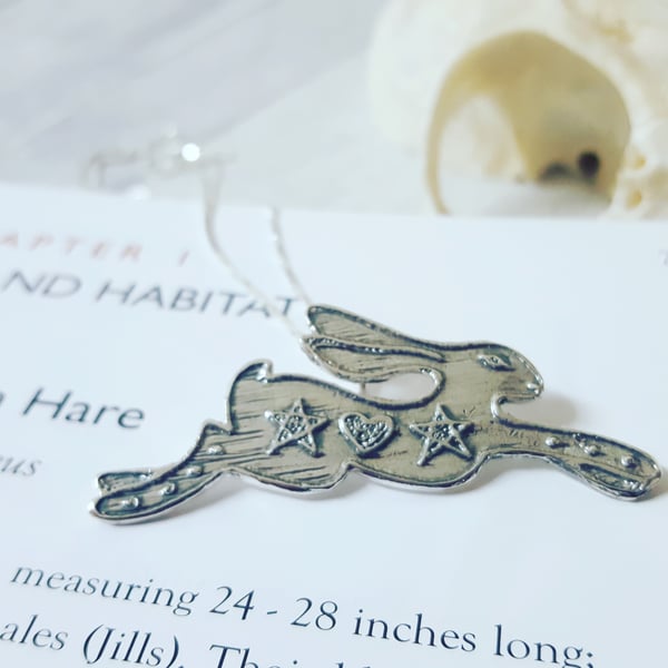 Magick - etched silver hare pendant