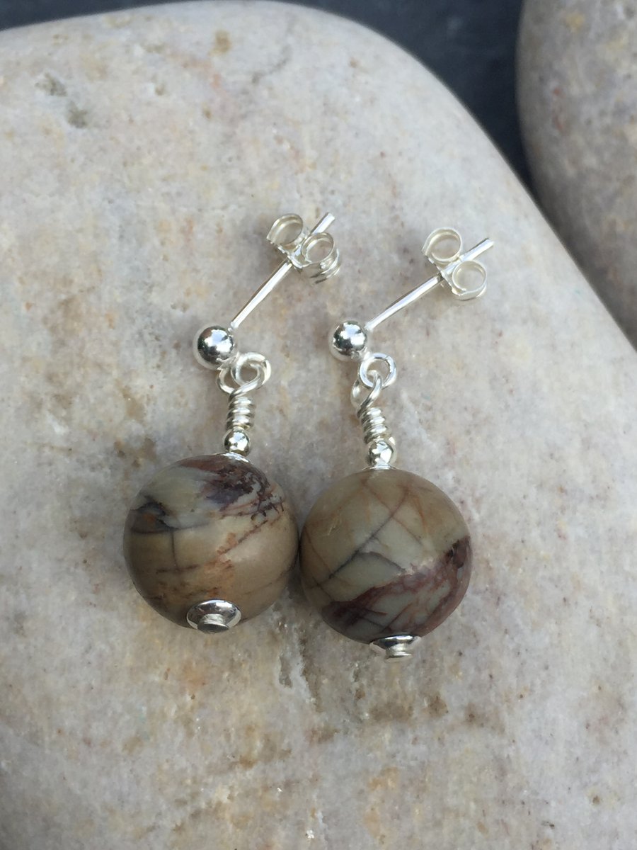 Impression jasper and sterling silver stud earrings