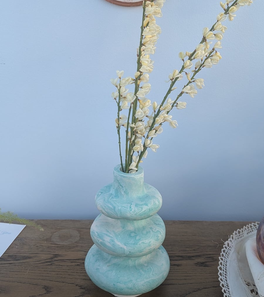 Marbled Jesmonite  Bud Vase, in Green and White