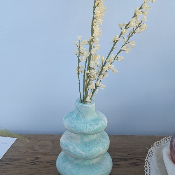 Marbled Jesmonite  Bud Vase, in Green and White
