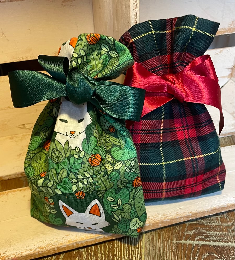 Christmas pouch pair - fox and tartan - UK delivery free