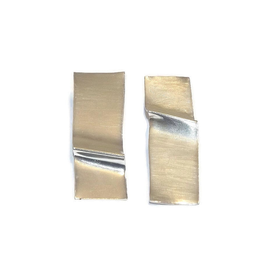 minimalist rectangle sterling silver handmade earrings
