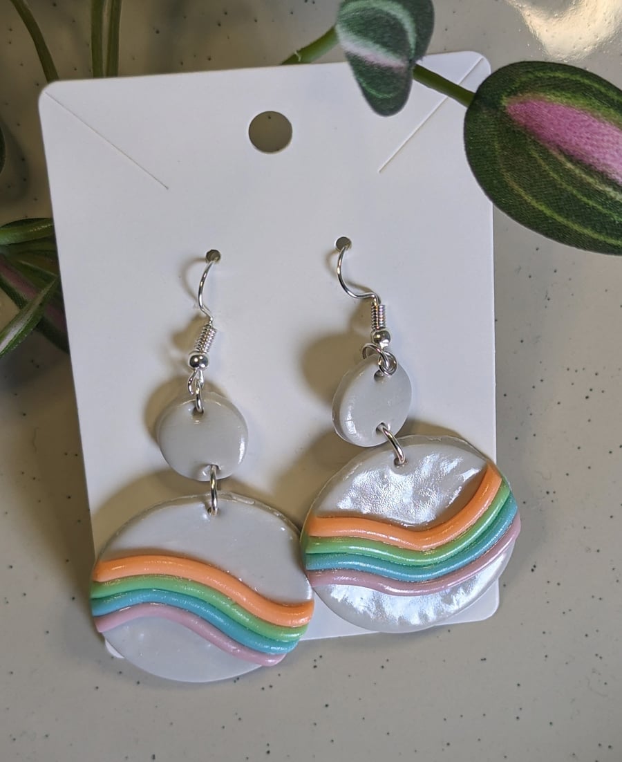 Grey and Pastel Drop Earrings