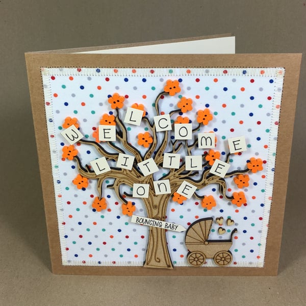  Welcome Little One Fabric New Baby card