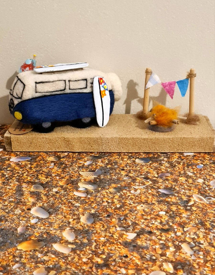 Needlefelted campervan scene