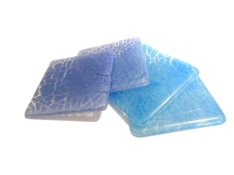Set of 4 Blue "Crackle" fused glass Coasters