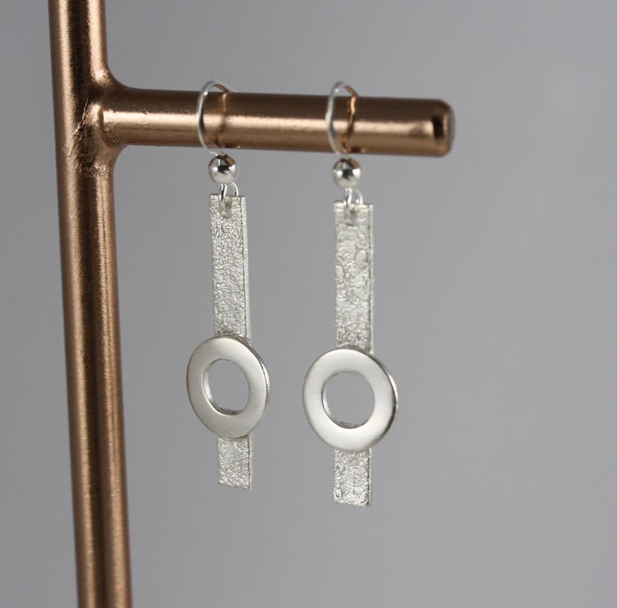 Modern long Straight hoop earrings, Fine silver earrings