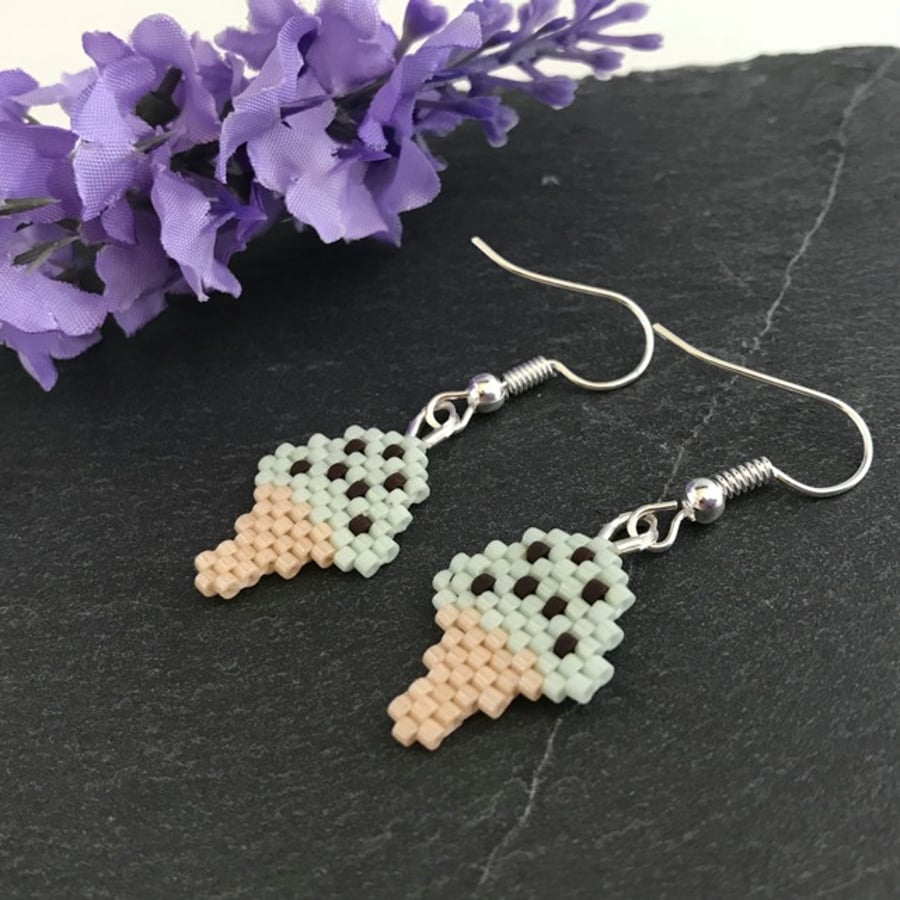 Silver Plated Beaded Mint Choc Chip Ice Cream Earrings