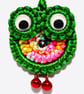 Handmade Green Owl Charm – Macramé Accessory with Bells - Image 2