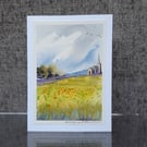 Blank Card. Hilltop Church. Original Painting. 260129