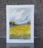 Blank Card. Hilltop Church. Original Painting. 260129