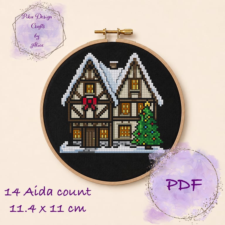 Christmas cottage counted cross stitch pattern pdf emailed