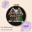 Christmas cottage counted cross stitch pattern pdf emailed