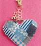 Handmade Fabric Patchwork Heart Keyring Bag Charm Denim - Image 2