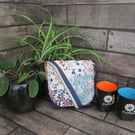 Upcycled Coffee Sack-Mini Shoulder Bag-Blue and peach floral