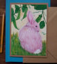 Bunny in the garden amongst peas - blank card from original artwork 