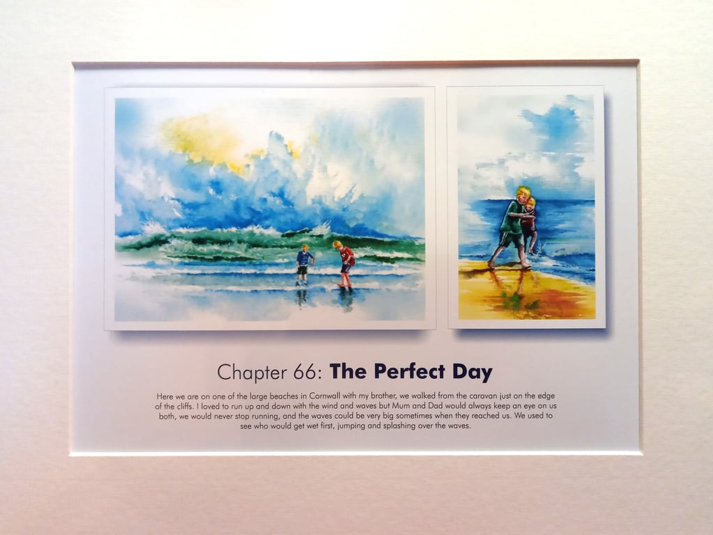 Original hand painted watercolour print of children playing on a cornwall beach