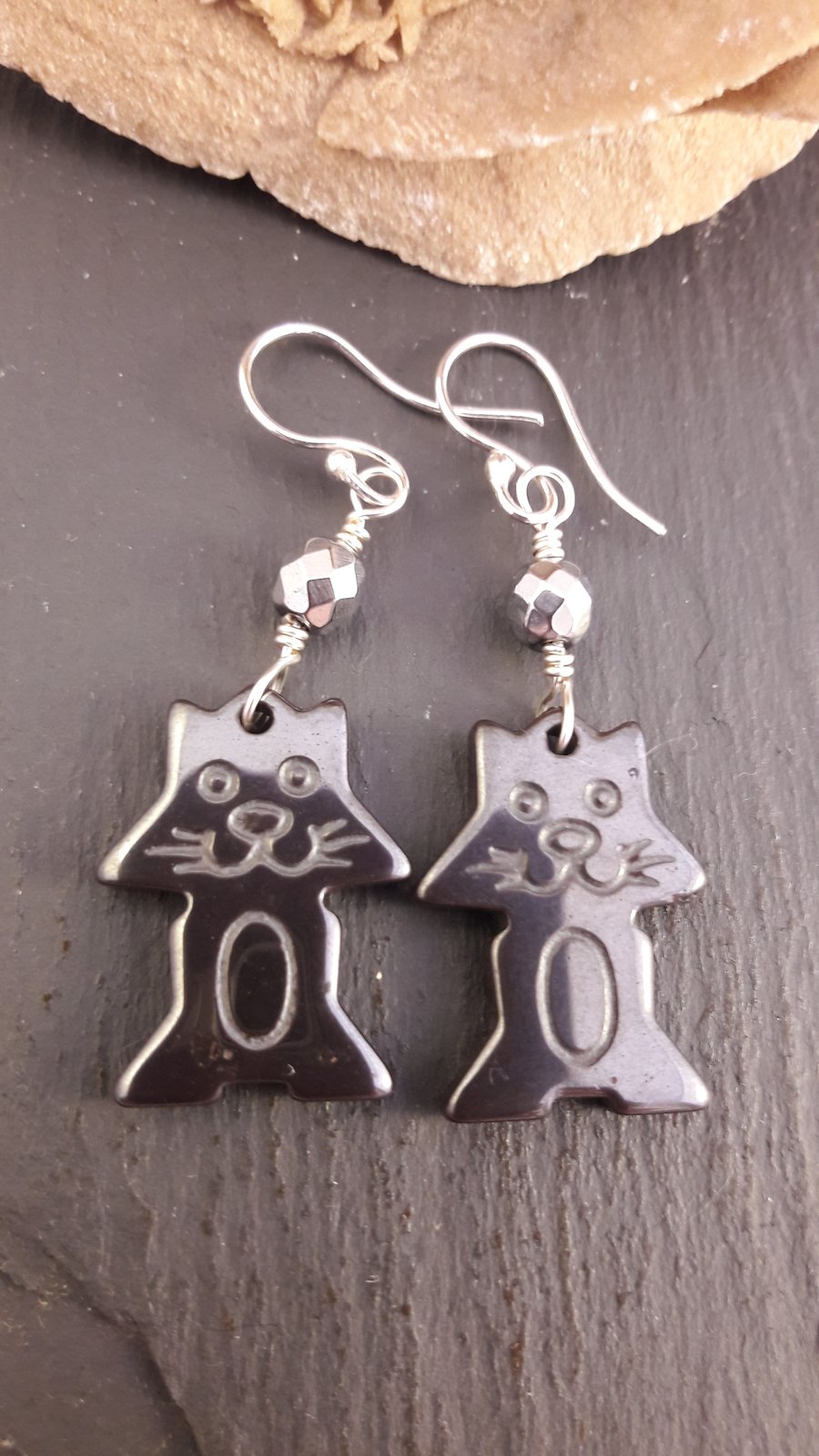 Haematite Cat Earrings