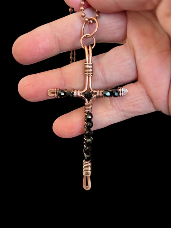 Oxidised Copper Black Crystals Cross - Goth, Alchemy - Large