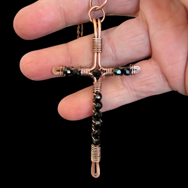 Oxidised Copper Black Crystals Cross - Goth, Alchemy - Large
