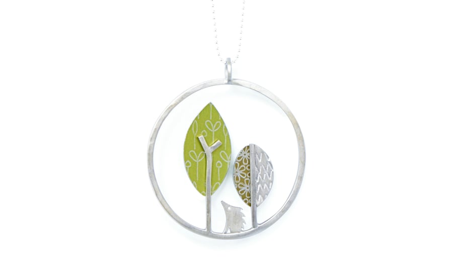 Hedgehog and trees necklace