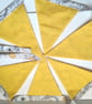 Bee Cotton Fabric Bunting, Yellow Fabric Napkins ,6 flags 1.6 metres - Image 2