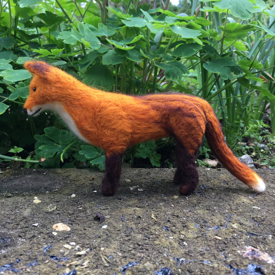 Woollen fox sculpture, animal doll, needle felted  model fox - standing