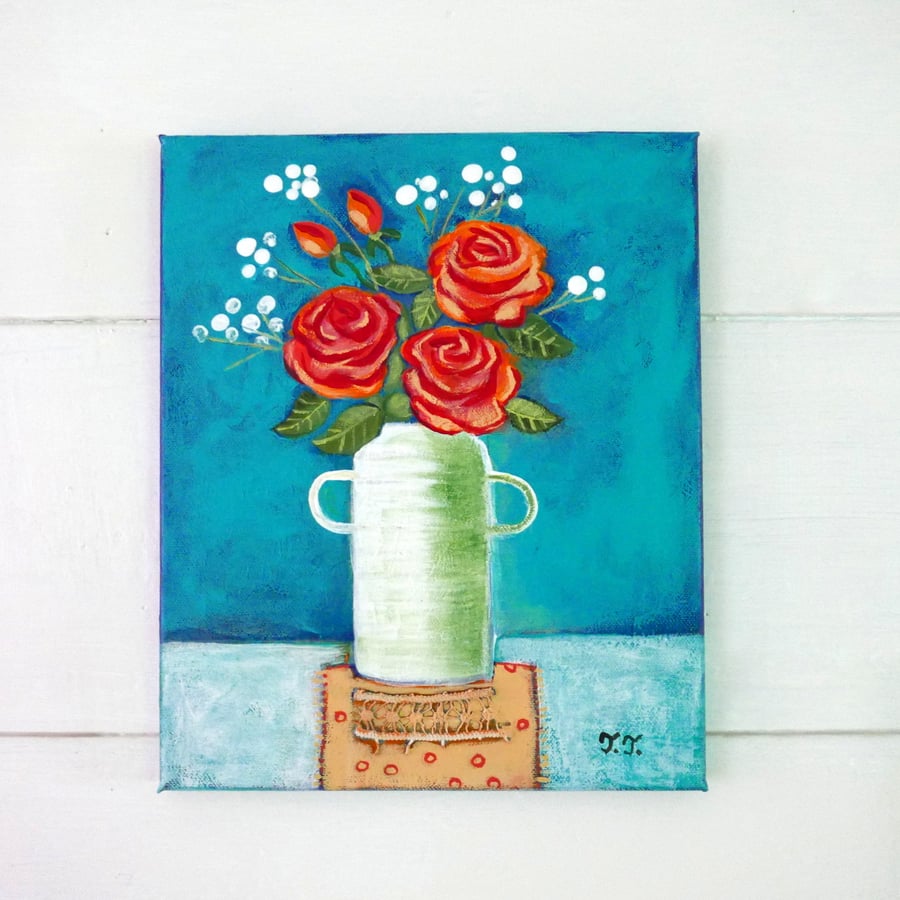 Rose Painting, Still Life Artwork, Orange Flowers, Original Art