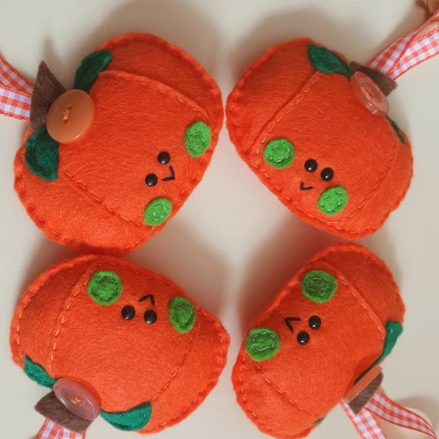 Halloween 'Pumpkin' hanging decoration hand sewn in wool blend felt. 