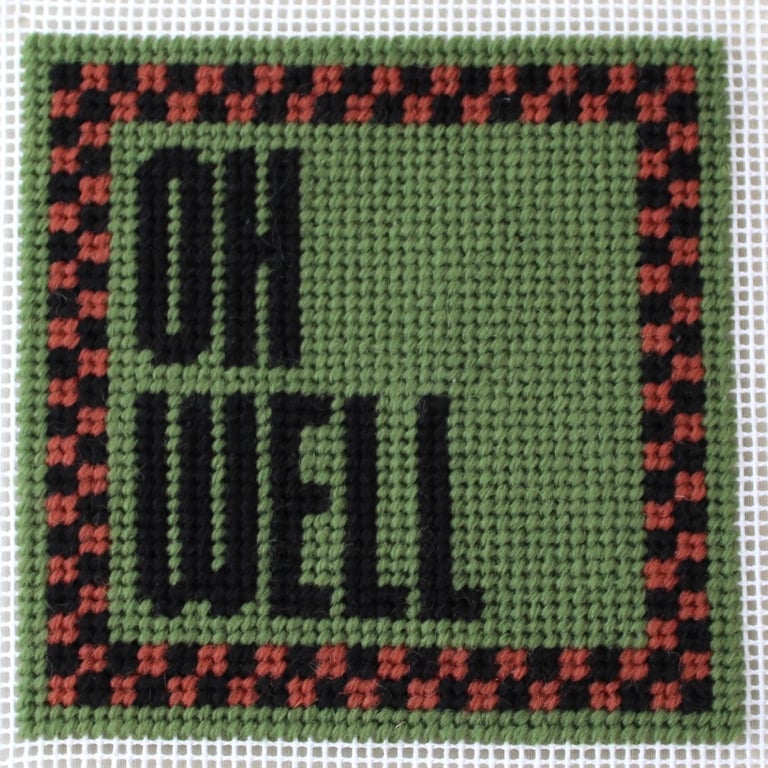 OH WELL Modern Needlepoint Chart PDF - Retro Checkered Tapestry Pattern