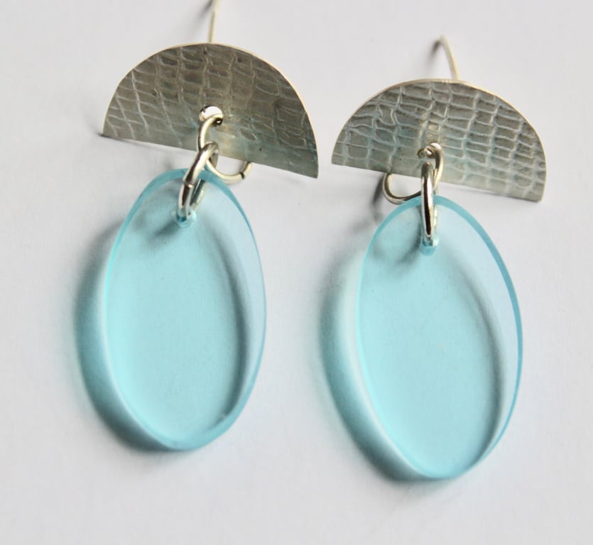 Sky Blue Handmade Acrylic and Silver Earrings