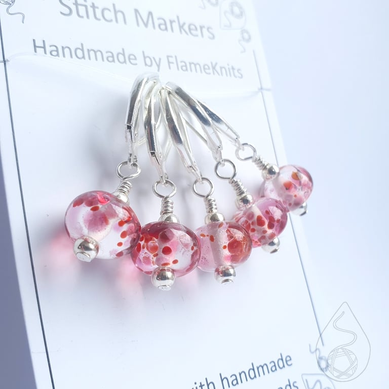 Lampwork Stitch Markers - Stained Glass Pinks