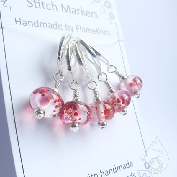 Lampwork Stitch Markers - Stained Glass Pinks