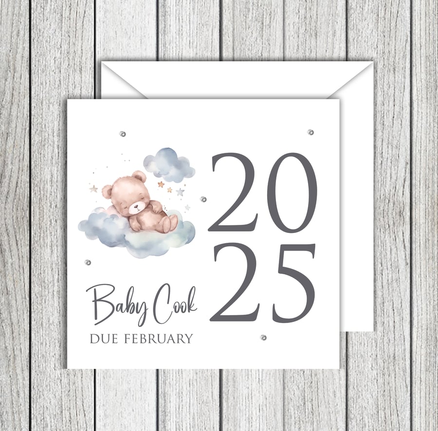 Teddy Baby Due Announcement Card