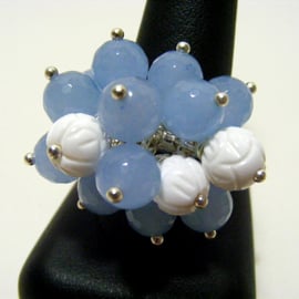 Blue Quartz and White Shell Adjustable Ring