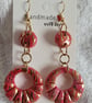 Handmade Polymer Clay Pink and Gold Hoop Earrings, 316  Surgical Stainless Steel - Image 1