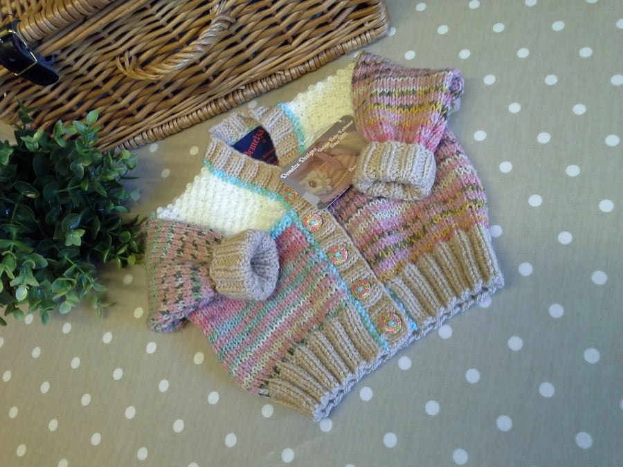 Luxury Baby Girl's Designer Hand knitted Cardigan with wool & Cotton 3-9 months