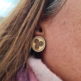 Wooden Stud Earrings with Celtic Designs