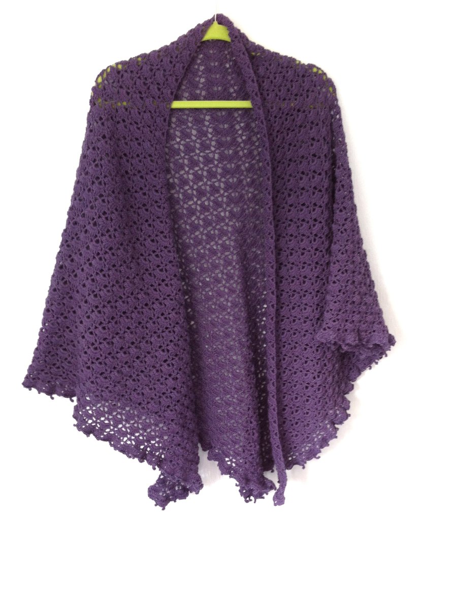 Lavender Soft 4 Ply Wool Hand Made Shawl - Comforting Wrap - Shoulder Hugger