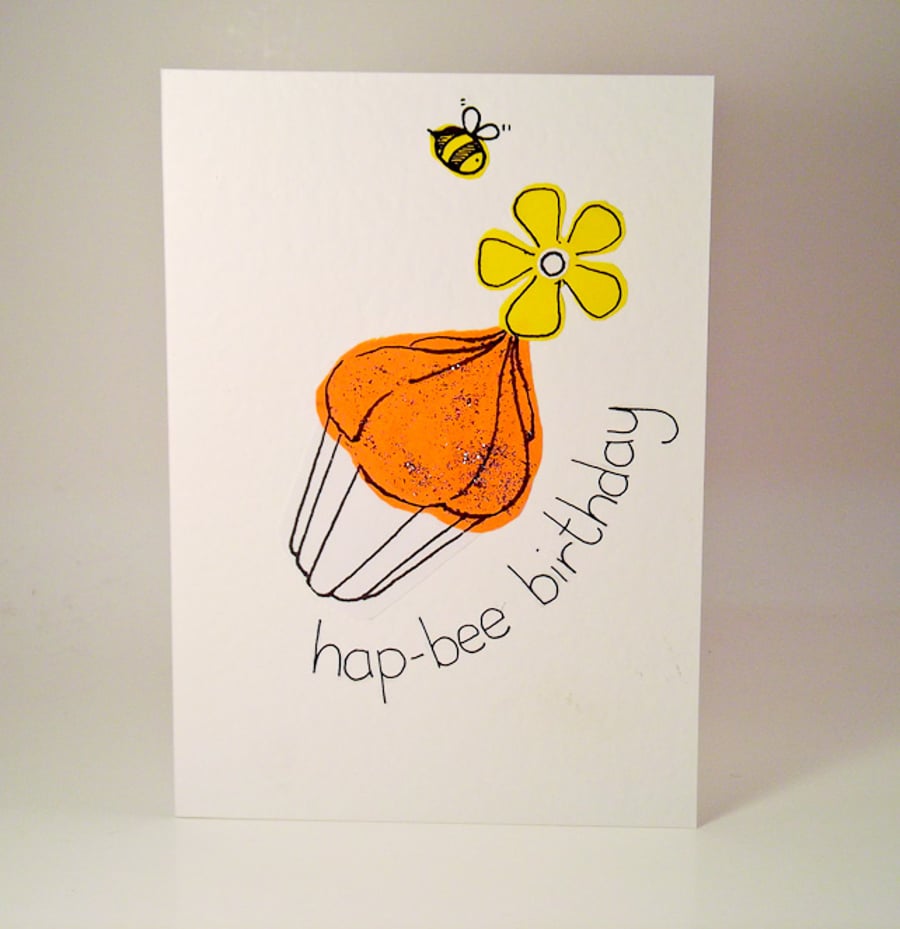HapBee Birhday Cupcake Handmade Greeting Card