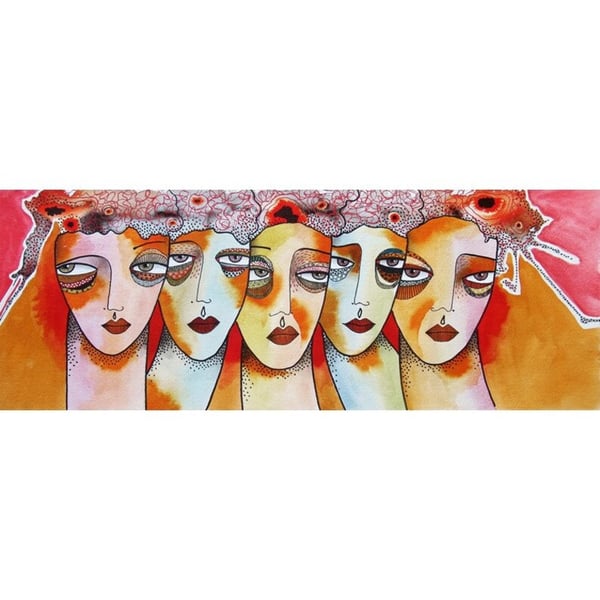 Original Female Portrait Painting Large Orange Red Grey Abstract Women