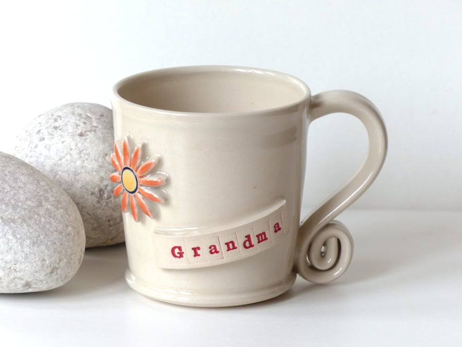 Grandma  -  White Cream Mug,  Ceramic Pottery Handmade Stoneware Coffee Tea