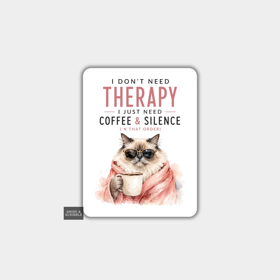 Funny Vinyl Sticker For Adults - Cute Snarky Cat & Coffee - Folksy