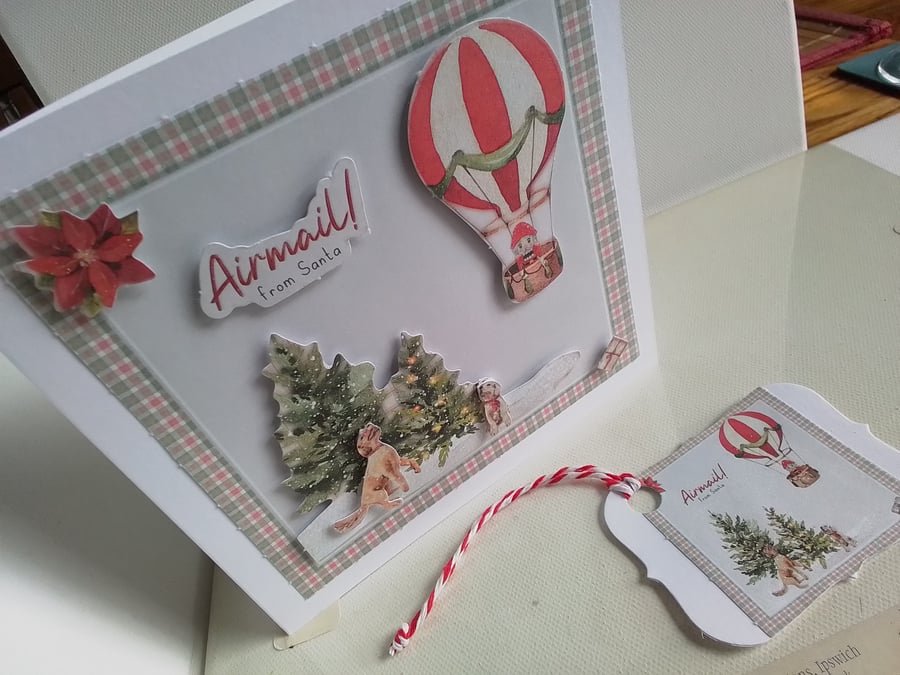 Christmas card and gift tag set. Handmade Christmas card. 3D Christmas card. 927