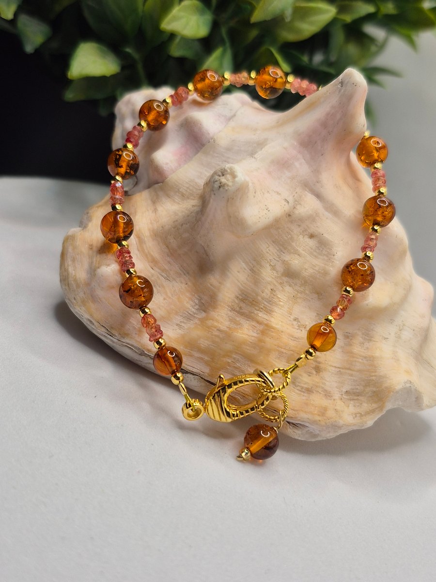Sunset Padparadscha Sapphire & Baltic Amber Luxury Bracelet