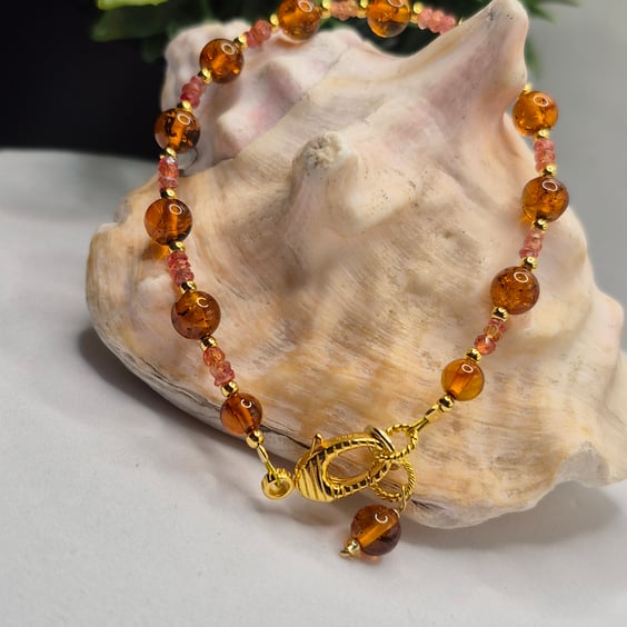Sunset Padparadscha Sapphire & Baltic Amber Luxury Bracelet