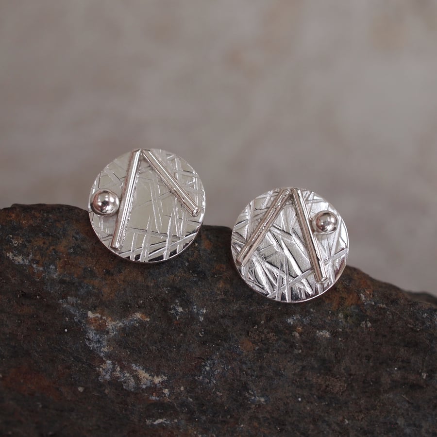 Sterling silver stud earrings, abstract design stud earrings
