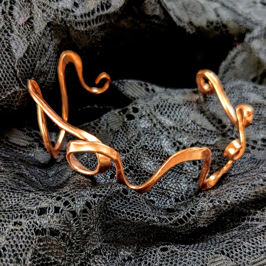 Swirly Copper Cuff Made in an Art Nouveau Style