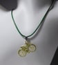Single Novelty Cycle Adjustable Necklace Dark Green Cord