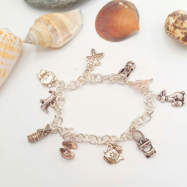 Fairy Tales Silver Plated Charm Bracelet with 9 Charms on a Silver Plated Chain